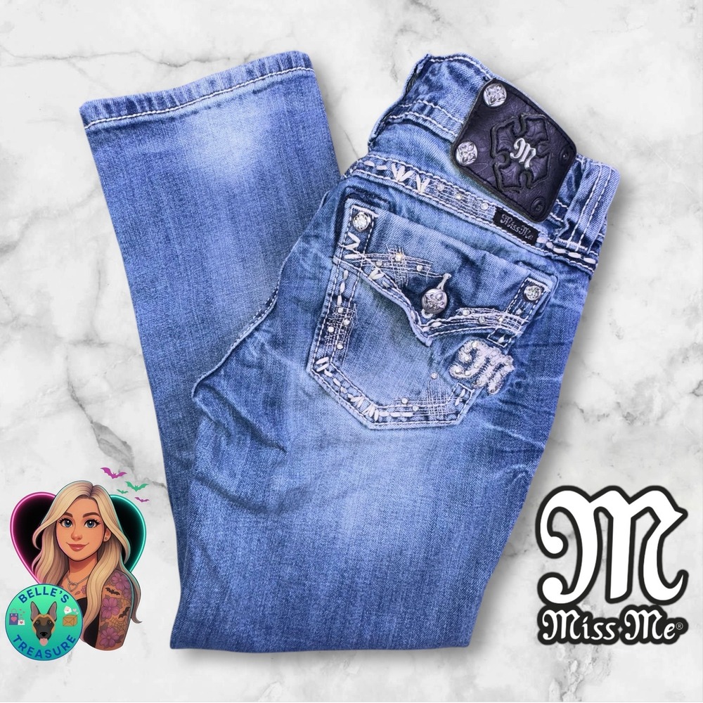 Miss Me Jeans Womens 27 Easy Capri Distressed Rhinestone Flap Pocket 29x25 Y2K